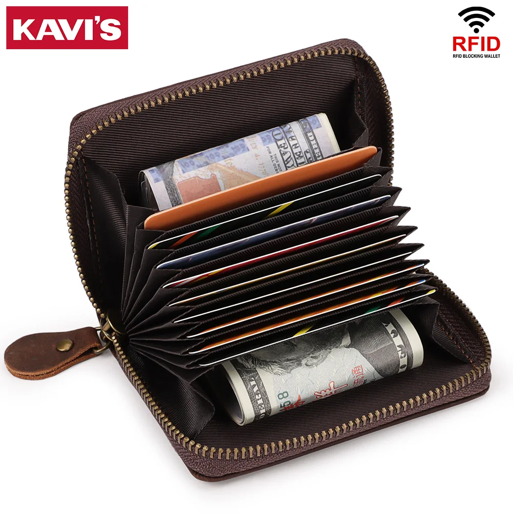 RFID Blocking Business Card Holder Wallet Crazy Horse Leather Bank/ID/Credit Cards Storage Money Bag Small Men Clutch