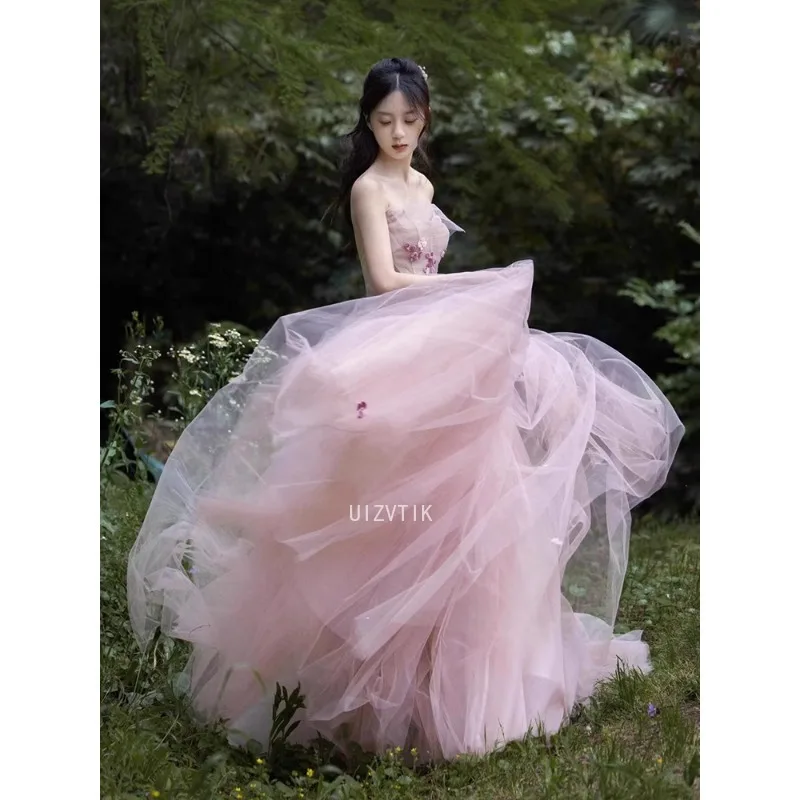 Fairy Blush Pink Wedding Dresses Off Shoulder Tulle A-Line Photos Shoot Dresses Bridal Dress Elegant Prom Gowns Customized 2025