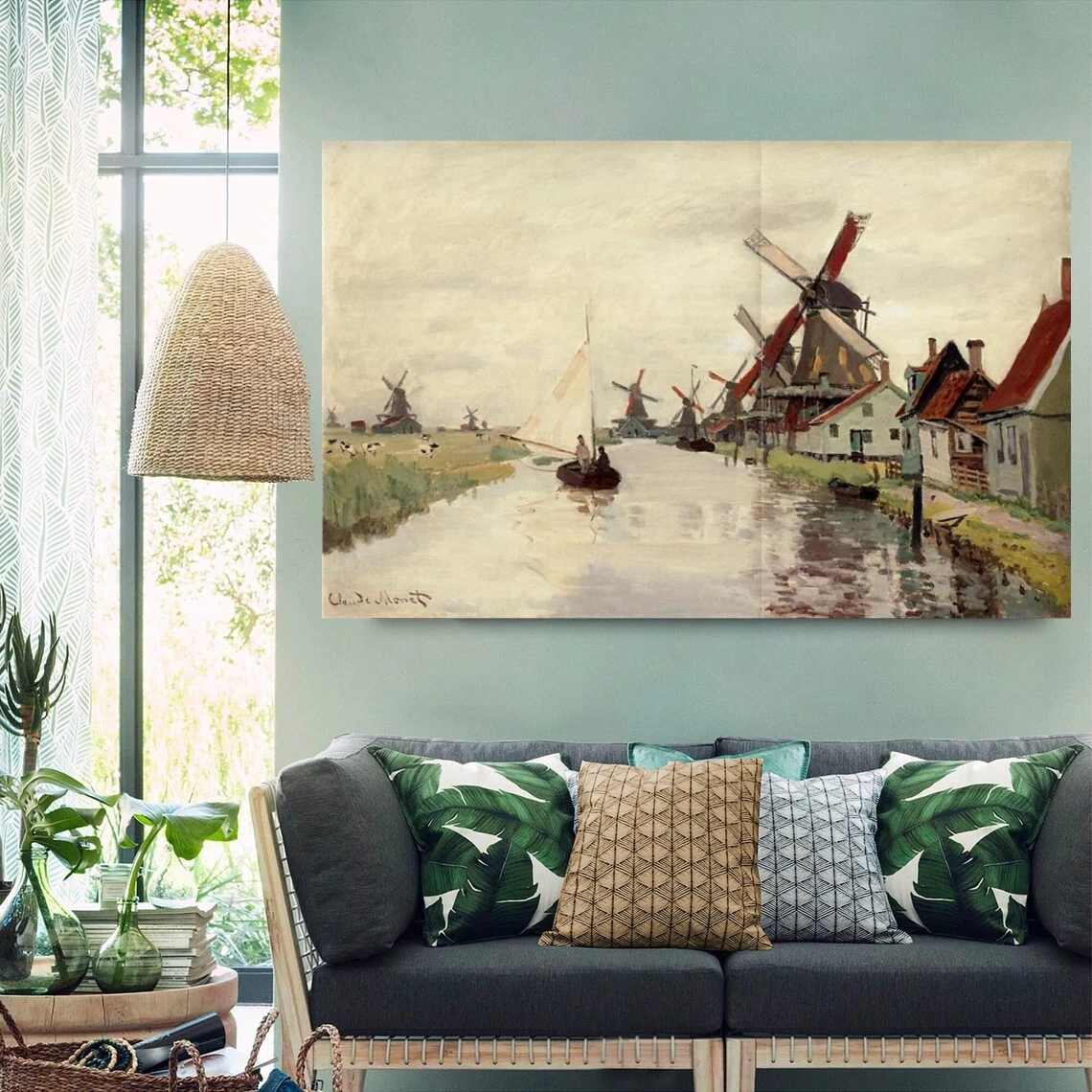Windmills in Holland by Claude Monet Oil on Canvas Painting Cityscape Artwork Picture on Wall Impressionism Decor Handpainted