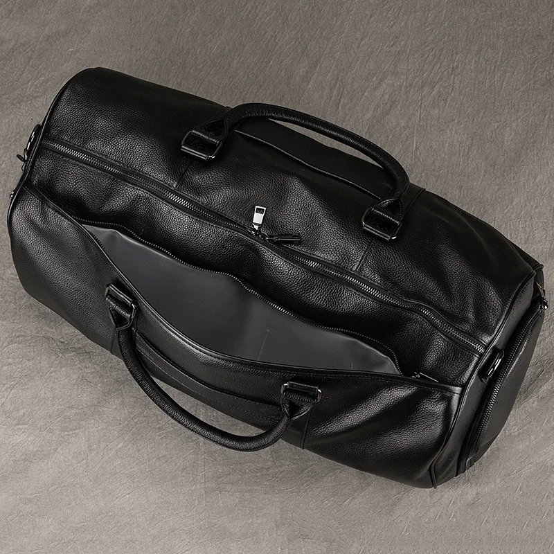 Fashion New Design Leather Travel Bag Soft Cowskin Duffle Bag Black Travel Duffle bag Weekend Bag of men women luggage bag 50 cm