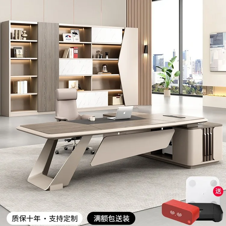 

Light Luxury Desk Boss Table Simple Modern Manager Room Baking Paint Big Class Leader President Table And Chair