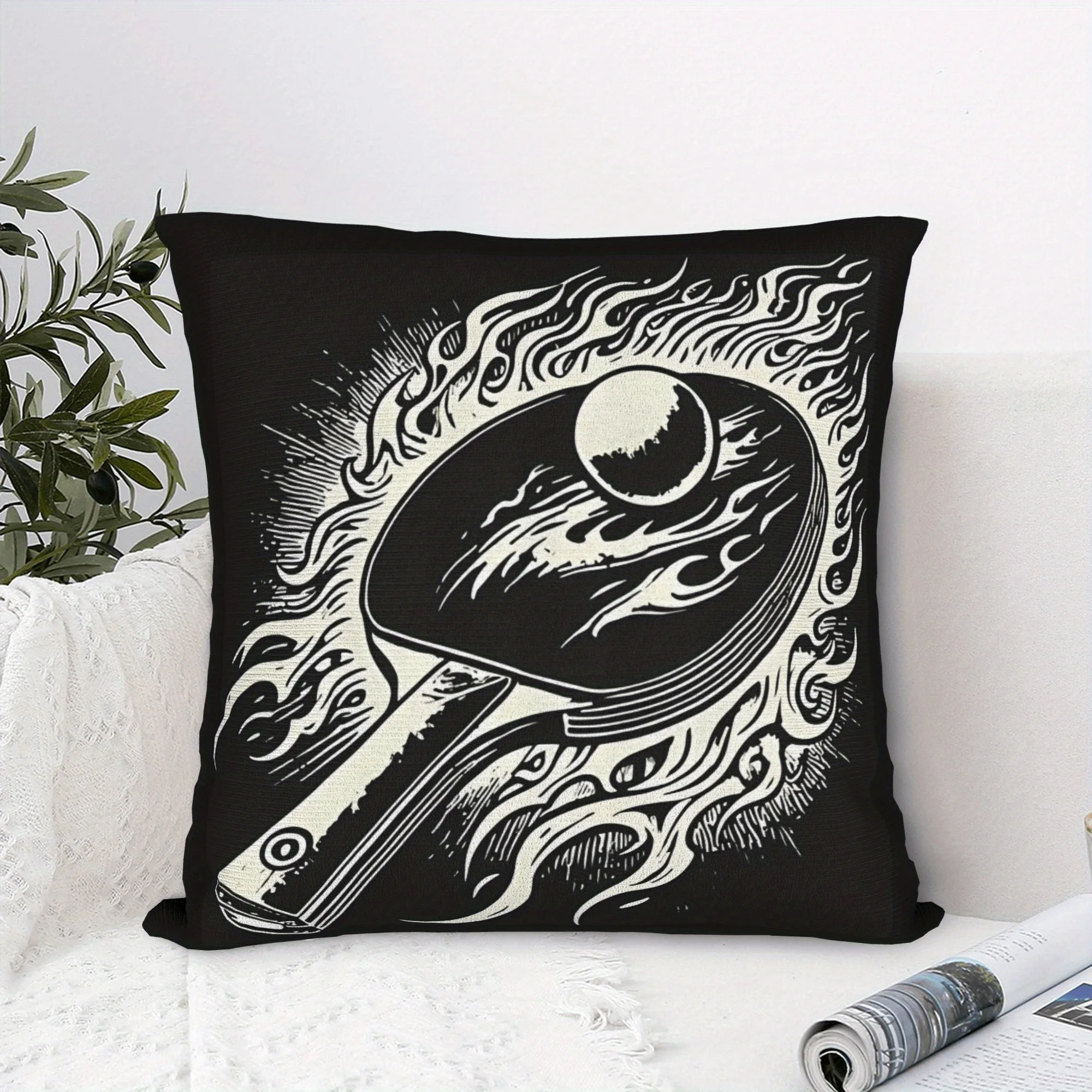 Cool Ping Pong Pillow Case, Racket Table Tennis Cushion Cover, Retro Sports Art Home Decor Throw Pillow Slipcover for Sofa