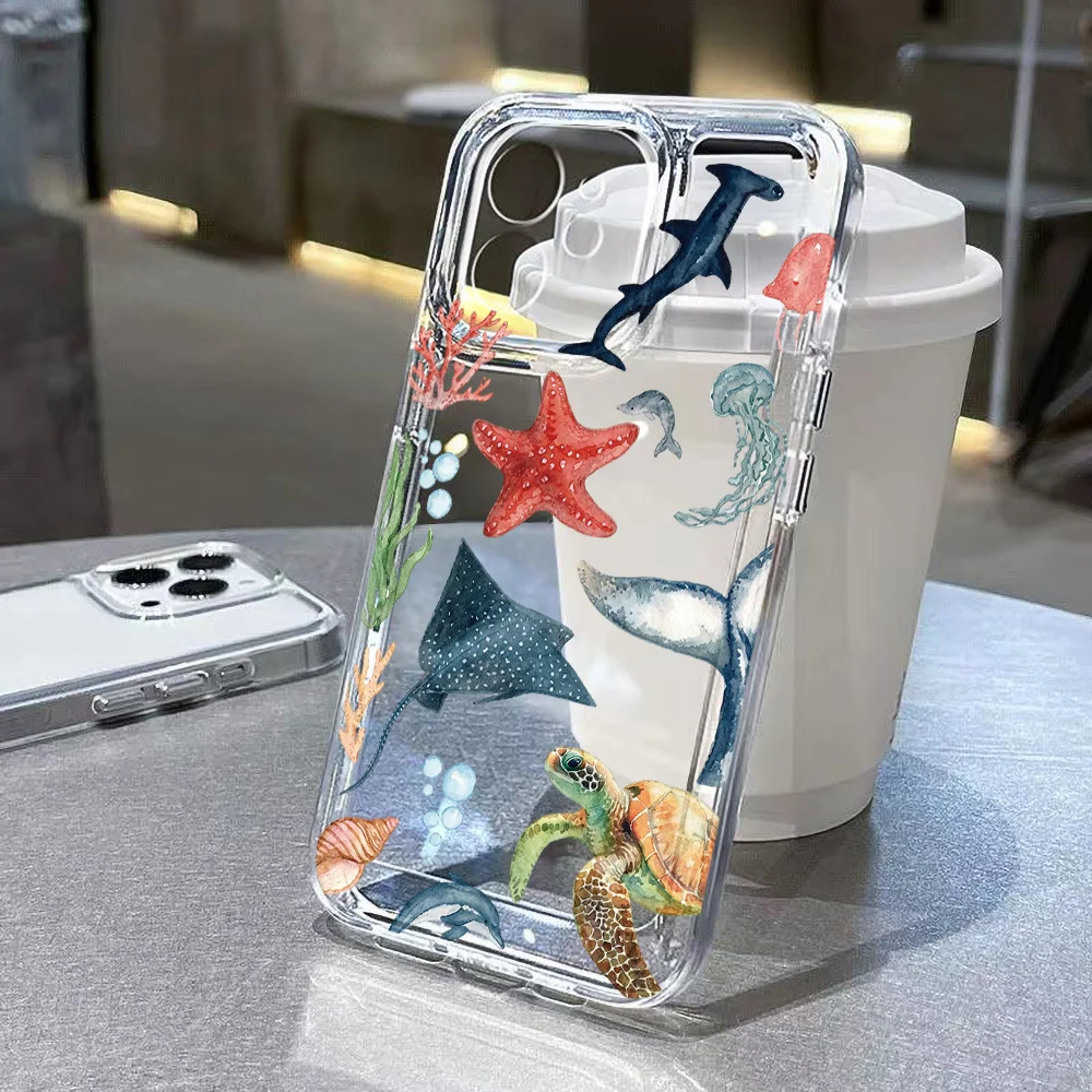 Sea Animals Case For iPhone 18 Pro Max Cover iPhone 16 15 17 14 Pro Max 11 13 12 Pro XS Max X XR Air 16e 18 Soft Tpu Clear Cover view 2