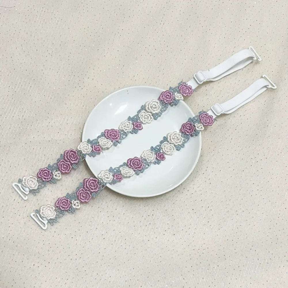 Adjustable Floral Bra Straps with Lace Trim Lace Flower Elastic Shoulder Straps Gift Anti-slip Flower Lingerie Strap Women