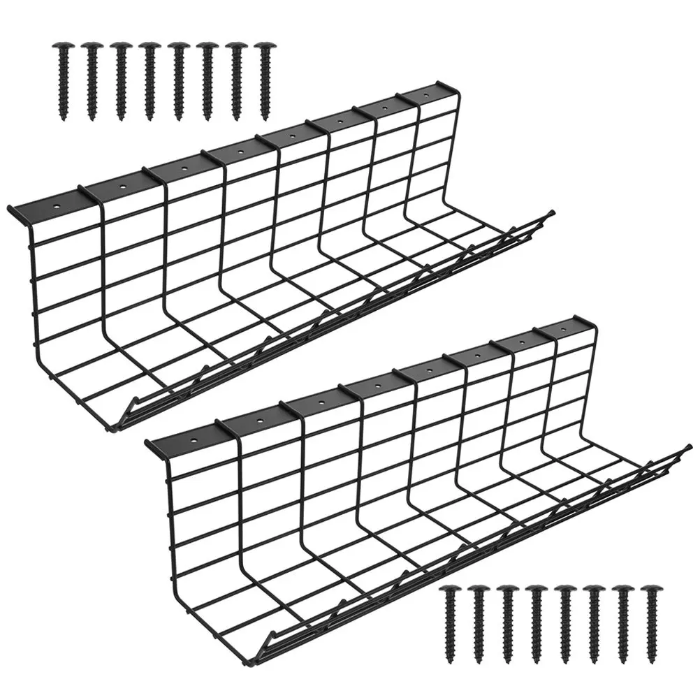 2Pcs Cable Management Tray Iron Wire Holder Desk Wire Organizer Under Desk Cord Management Shelf USB Power Strip Storage