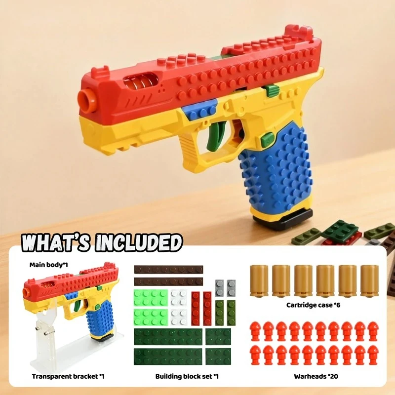 

DIY Buildable Building Blocks Toy Gun Mechanical Shell Ejection Continuous Firing Soft Bullet Pistol for Outdoor CS Game Gift