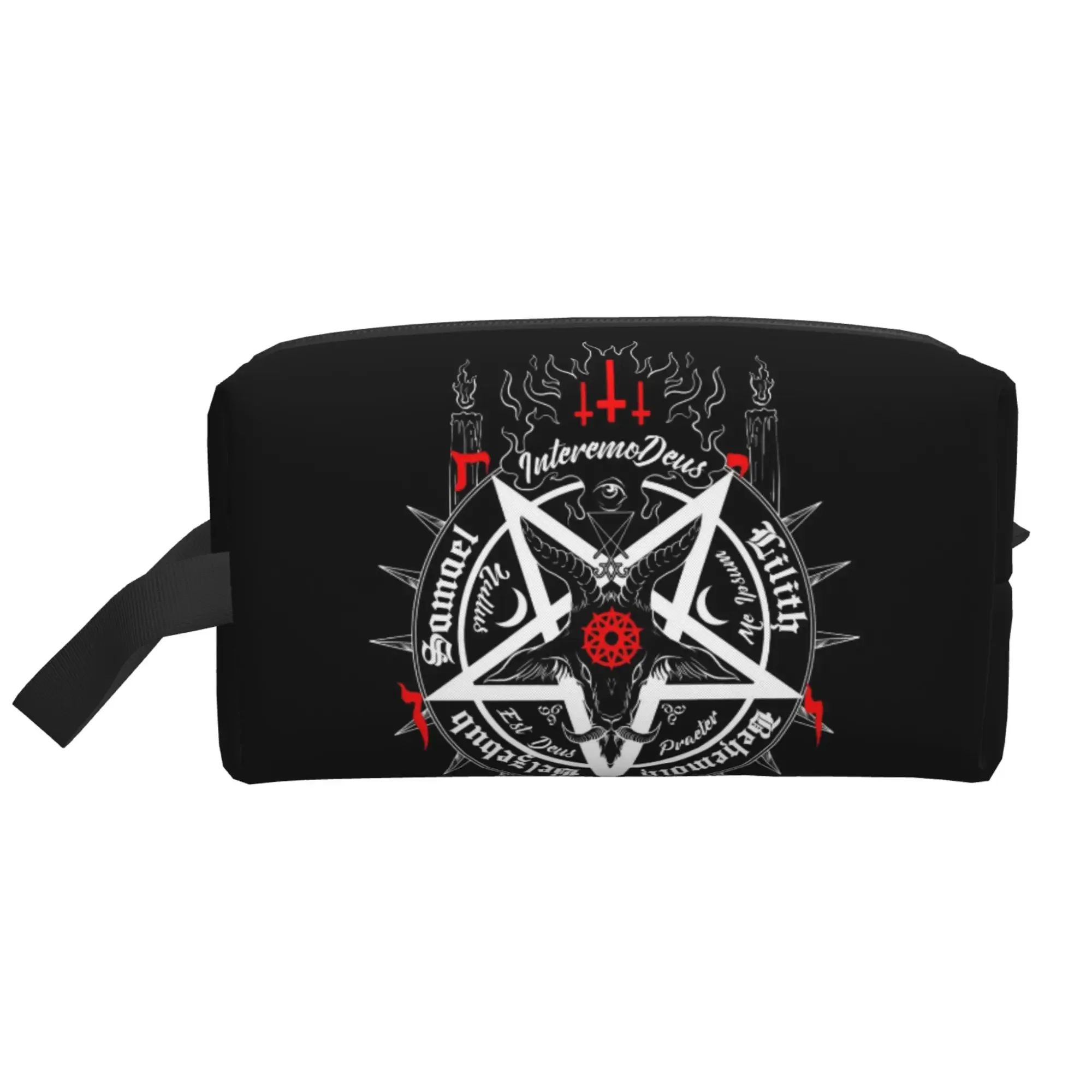

Black Mystical Satan Skull Print Toiletry Bag Baphomet Leviathan Portable Large Capacity Toiletry Bag Cosmetic Cases for Travel