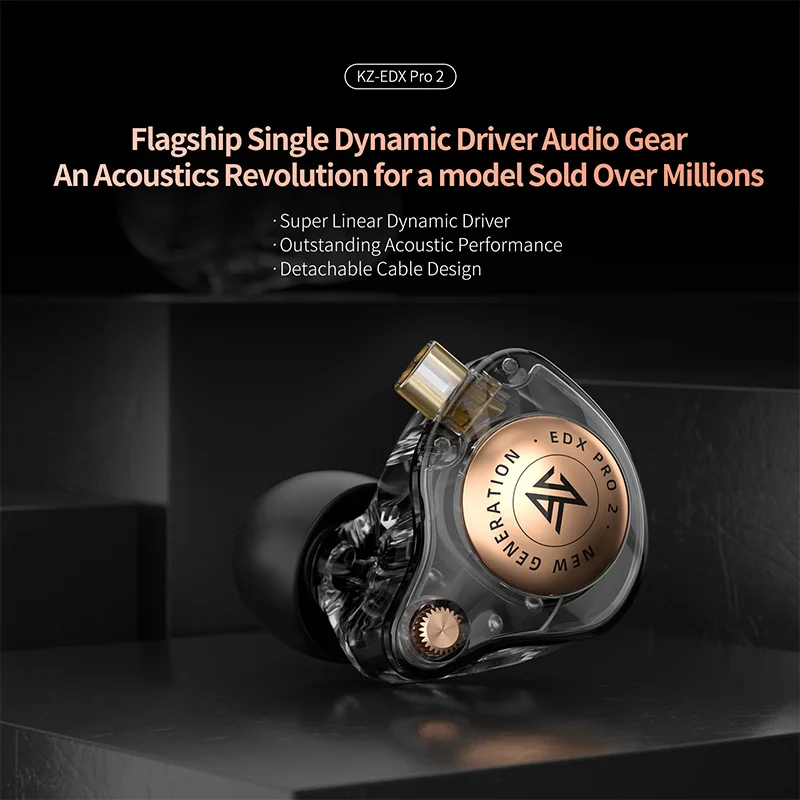 KZ EDX Pro 2 Ultra-linear Dynamic Driver Detachable Type-C HIFI In-Ear Monitor Wired IEM Earphones Earbuds 3.5mm