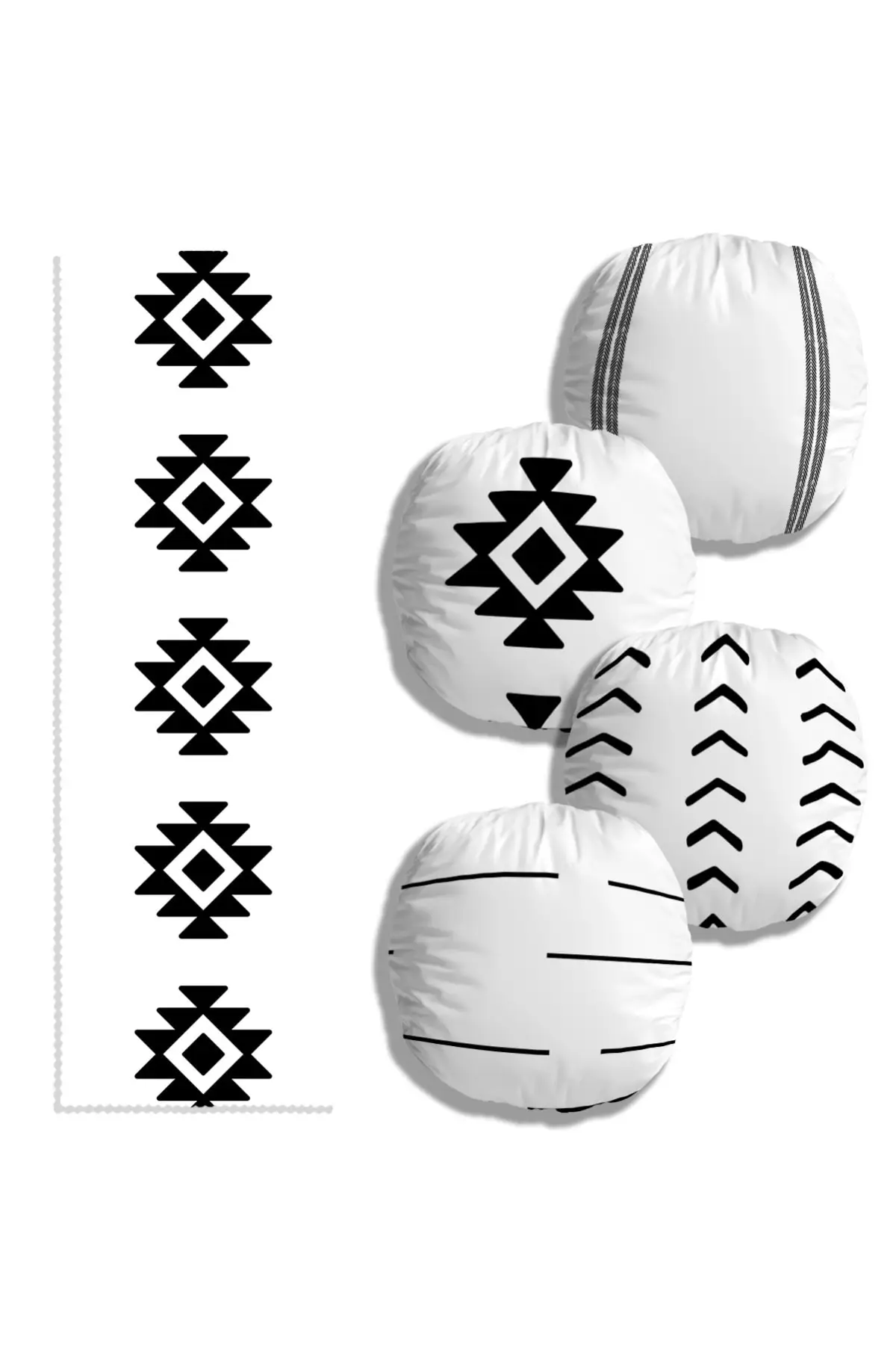 

Home Round 4 Pieces Cushion Cover And Runner Set Home Decoration, Black And White, Decorative Set, Frequency, Free Shipping