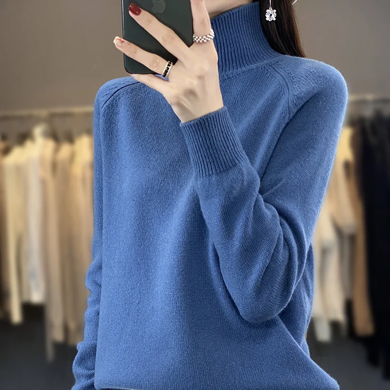 Hot selling Women Knitwear Cashmere blend Pullover Fashion Wool Sweater High collar Slim fit style Thick Warm Loose Basics Tops