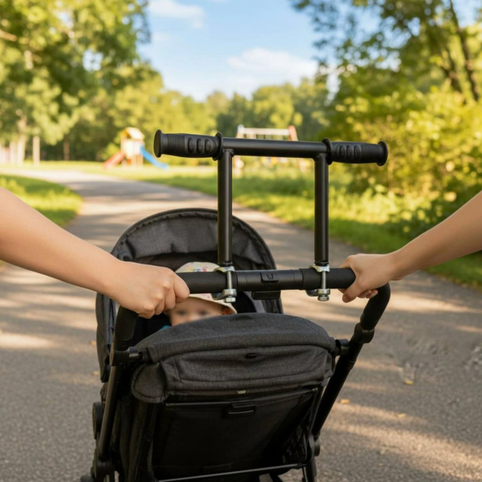 Stroller Handle Extender Elevated Stroller Push Handle Baby Gear Accessory Clamp Mount Carry Add-on Ergonomic