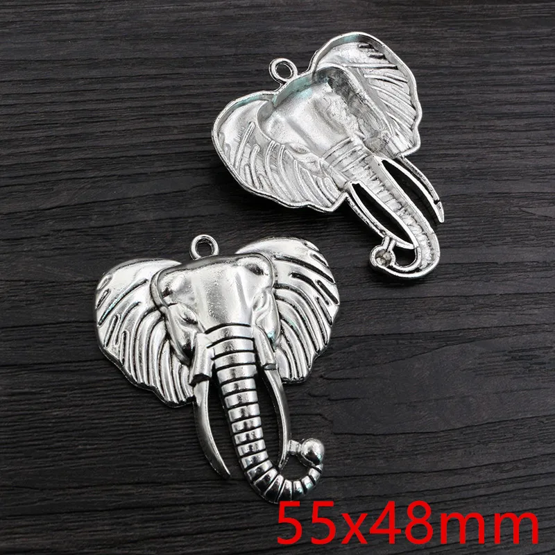 2pcs 55x48mm Antique Silver Plated Elephant Head Handmade Charms Pendant DIY Jewelry Findings Supplies for Necklace Bracelet