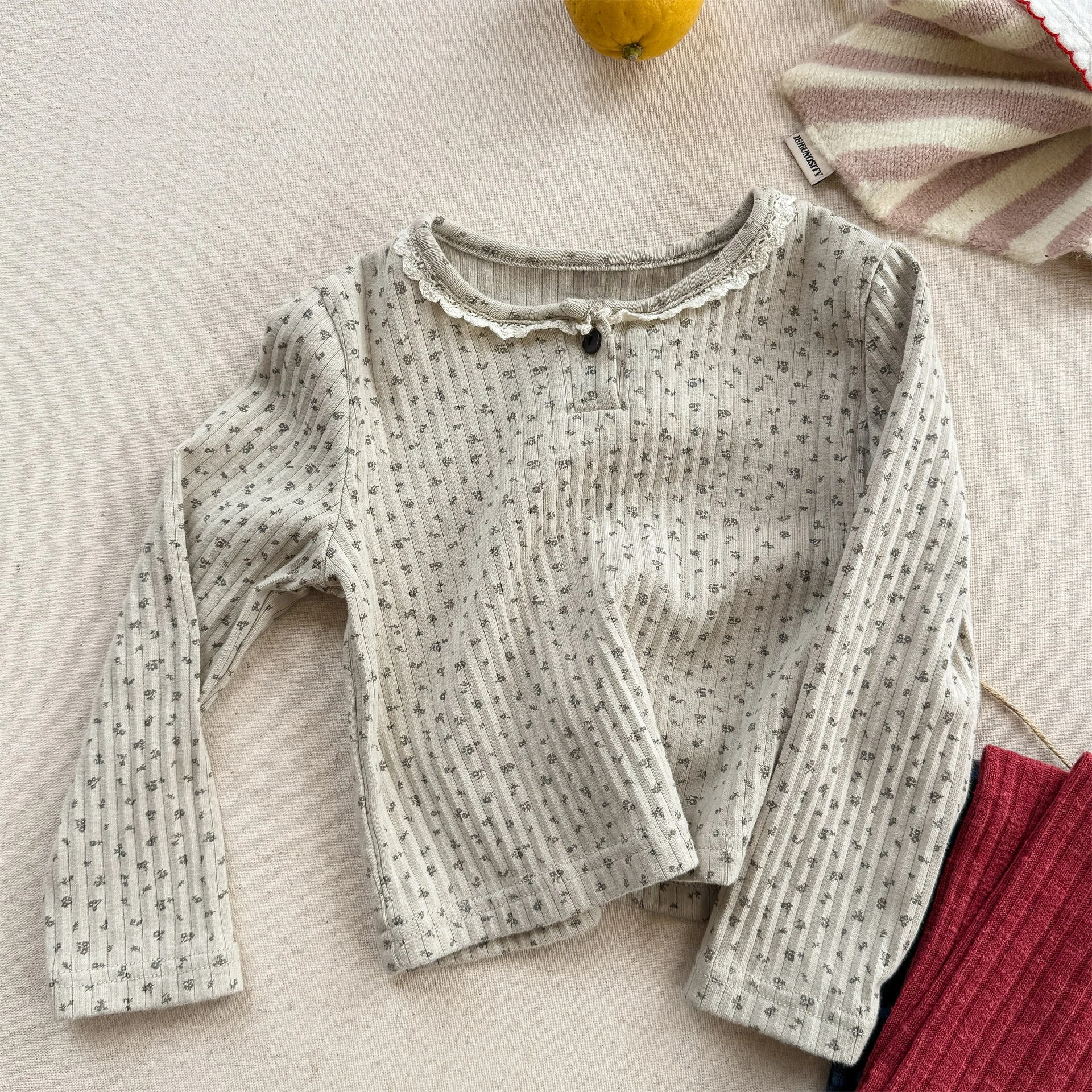 2026 Spring Kids Comfortable Japan Korea Style Long Sleeve Base Shirt Girls Ruffle Trim Spring Autumn T-Shirt