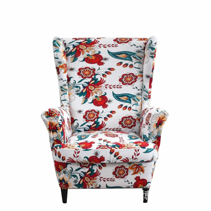 Stretch Wingback Armchair Cover 2pcs Printed Wing Chair Covers Spandex Fabric Sofa Slipcovers for Living Room Bedroom
