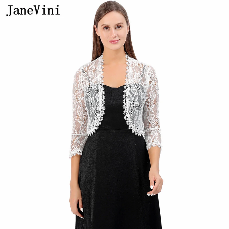 JaneVini White Wedding Bolero Women Lace Jacket Coat with Sleeves Blue Cape Sheer Bolero De Mariage Ivoire Bridal Wrap Shrug Top