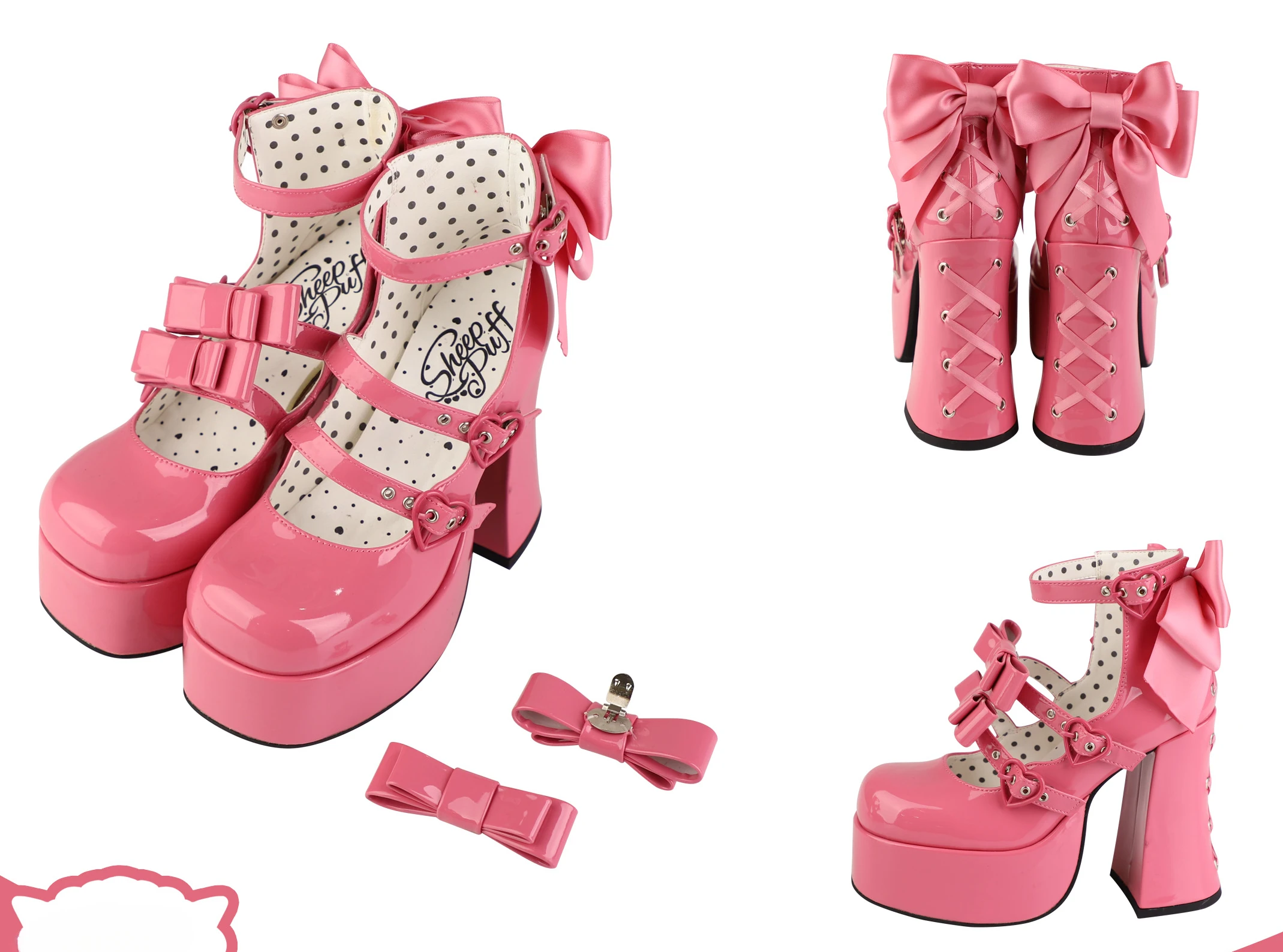 Lolita Bowknot Sweet Cool Hot Girl Mary Janes Shoes Ladies Elegant Leather High Heels Spring Summer Paltform Pump Shoes
