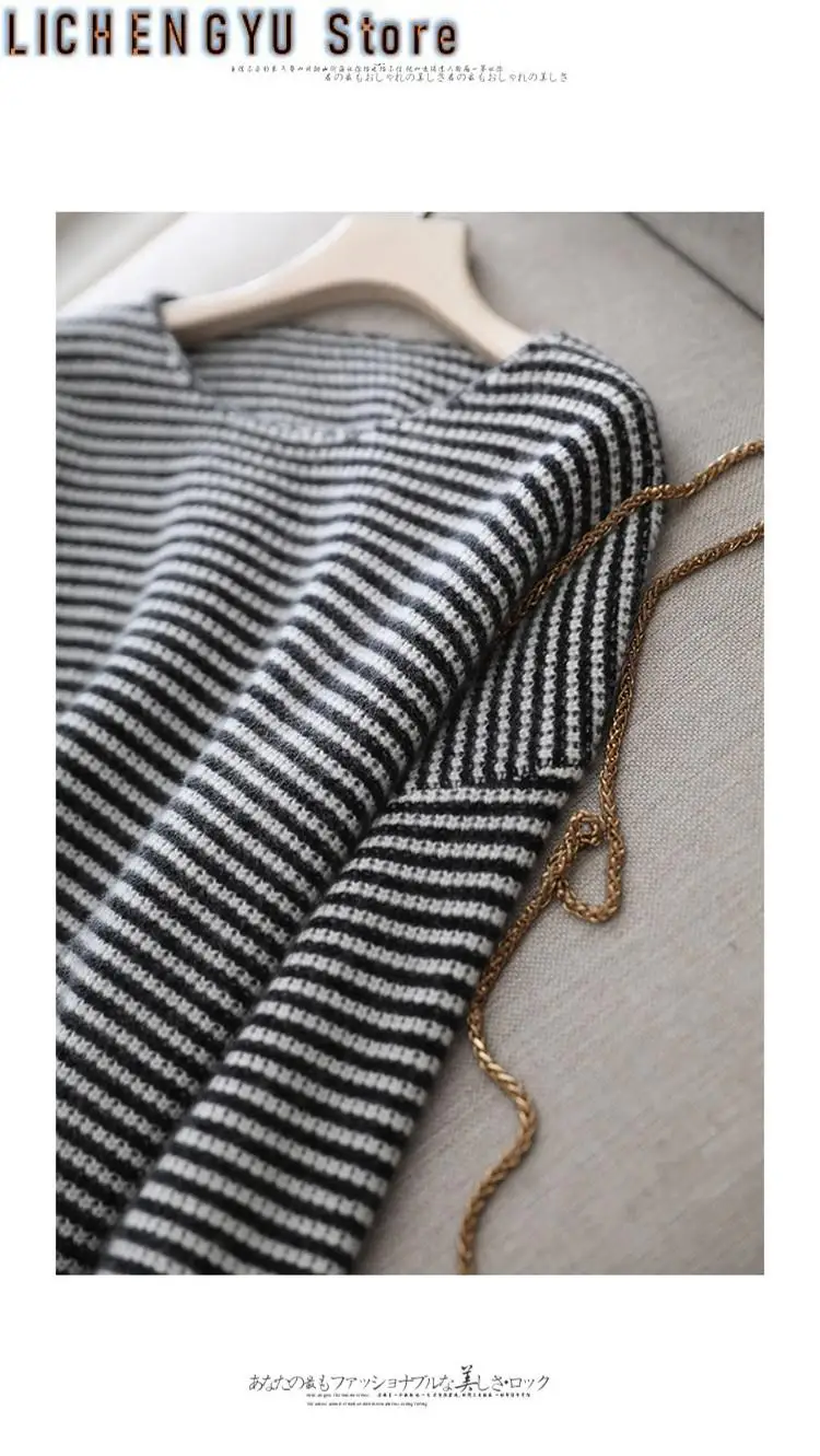 New Women's autumn winter cashmere Pullover Long Sleeve Black and white stripe O-neck women's casual fashion Pullover women