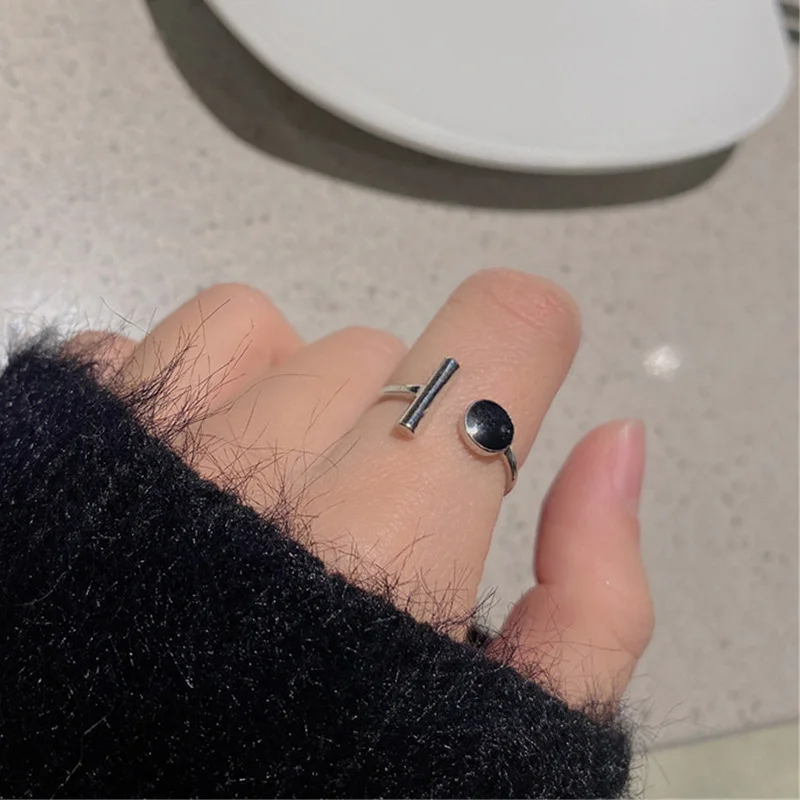 Mewanry Black Round Drop Glaze Cuff Rings For Women Couples Fashion Simple Elegant Classic Personality Birthday Jewelry Gifts