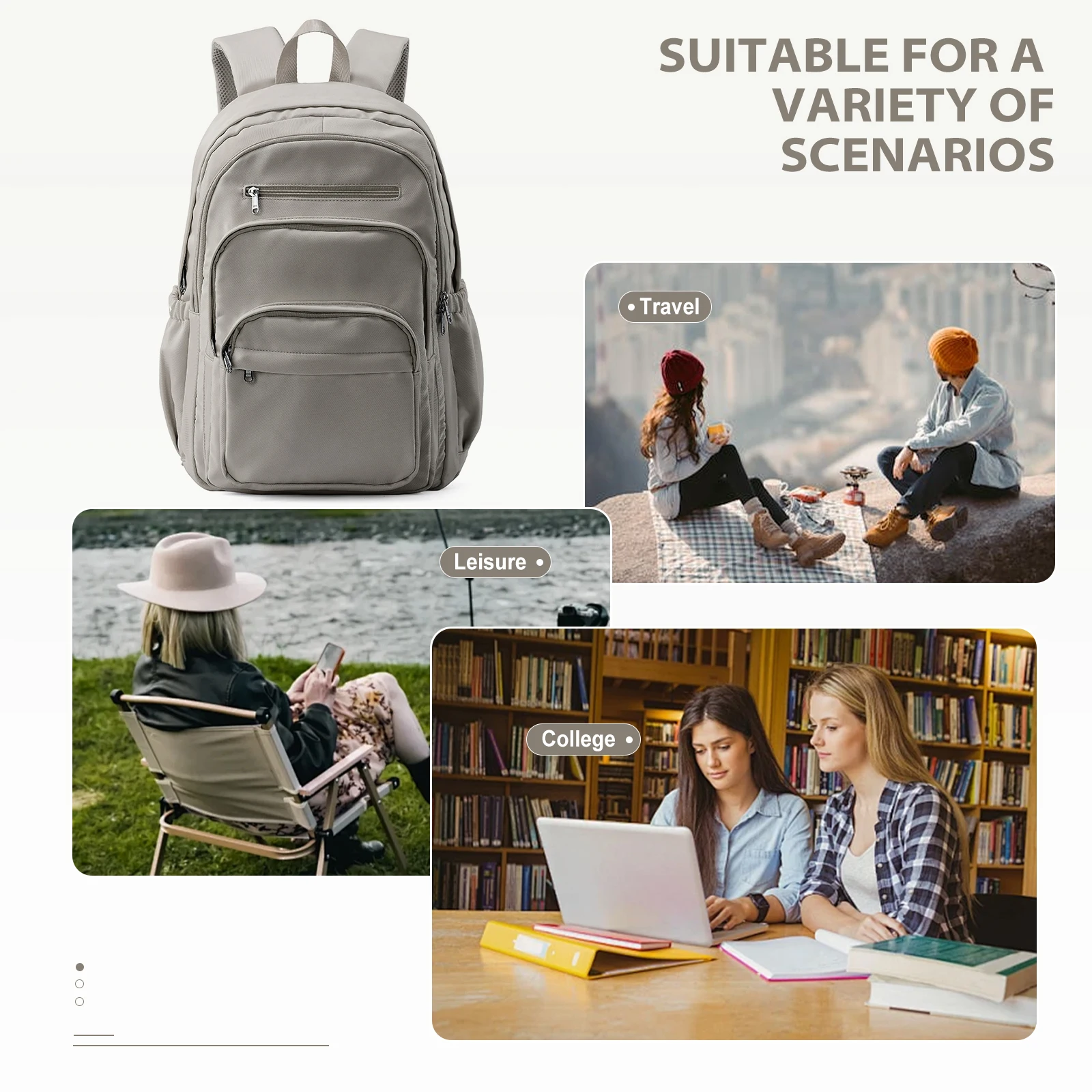 حقائب ظهر مدرسية كاجوال للنساء والرجال، حقيبة ظهر مدرسية سوداء للمراهقين والبنات، حقيبة مدرسية متعددة الجيوب حقيبة كمبيوتر محمول حقائب يد