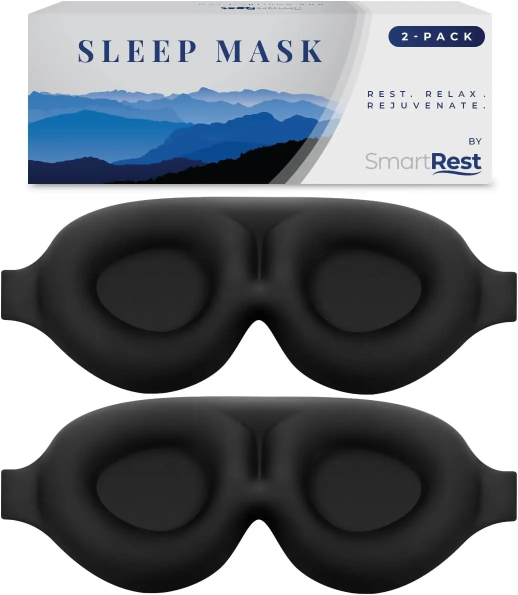 

Zero Pressure Sleep Mask [2 Pack] - 100% Blackout, Contoured Eye Mask for Women & Men - Patented Design