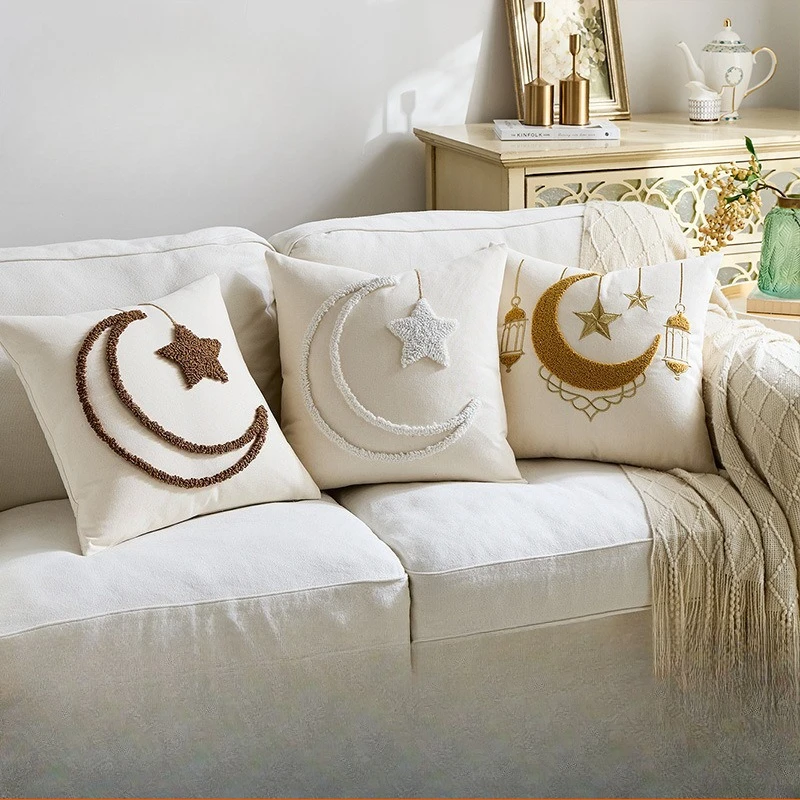 Moon Star Pillow Cover 45x45cm Accent Tufted Black White Ivory Mustard Color for Option Home Cushion Cover For Sofa Couch