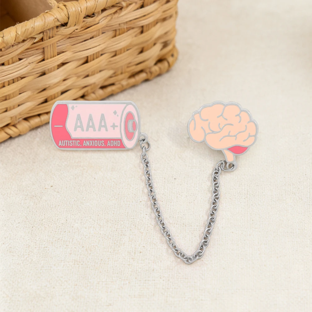Autismus AAA-Batterie-Brosche Neurodiversität Rosa Gehirn Emaille-Anstecknadel Batterie-Verbindungs-Gehirn Metall-Anstecknadel Logo für gemeinnützige Zwecke Accessoires Geschenk – Detail 4