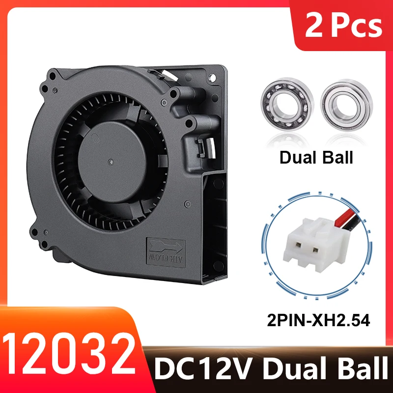 

2Pcs Gdstime DC 12V 2Pin 12cm 120mm 120x32mm Fan 12032 Dual Ball Bearing Turbo Blower For Disinfection Cabinet BBQ Cooling Fan