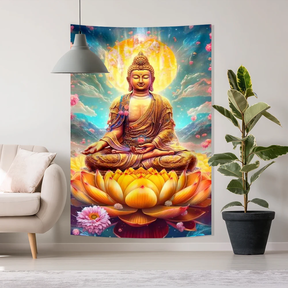 3x5Ft Tapestry Buddha Tapestry Spiritual Meditation Tapestry Buddhist Wall Art Zen Wall Hanging Lotus Flower for Bedroom  Decor