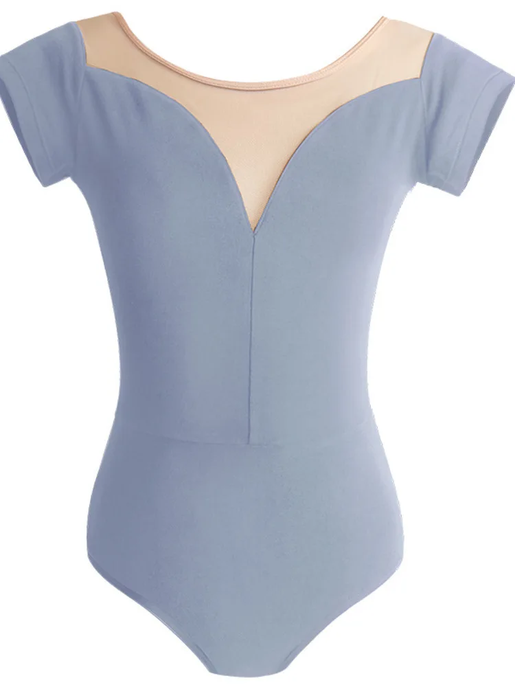 Elegante mesh patchwork romper met korte mouwen en ronde hals - Lichtgewicht balletdanskostuum voor toneelvoorstellingen