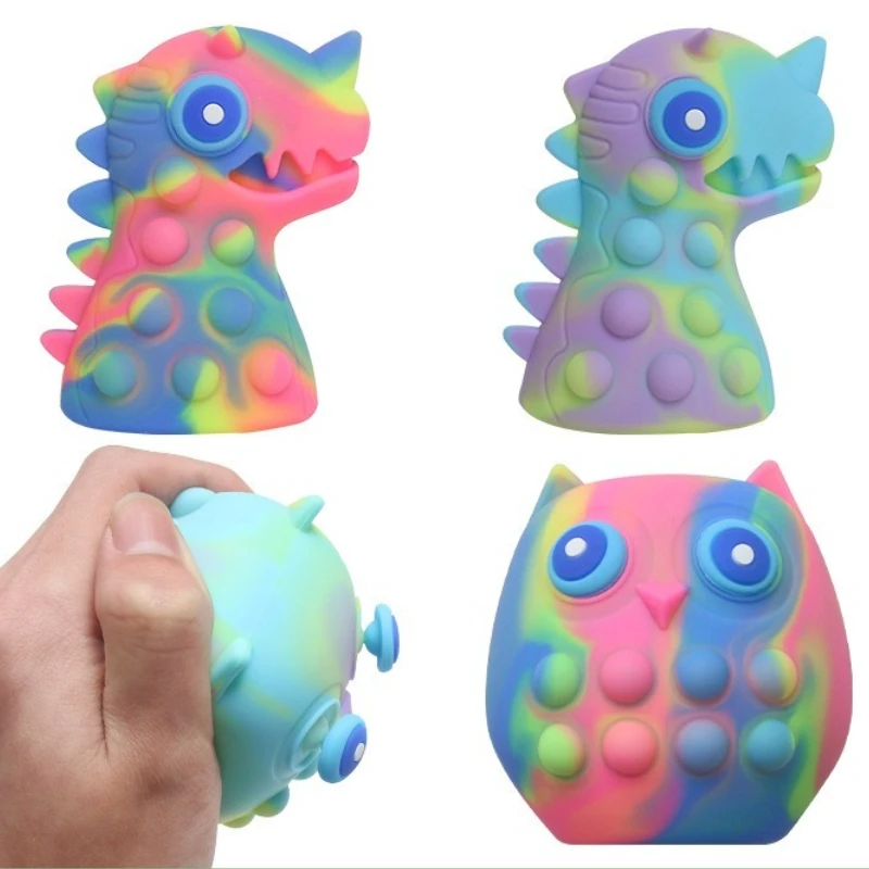 

Cute Stress Relief Toy Silicone 3D Smile Dinosaur Decompression Cartoon Squeeze Soft Fidget Toys Children Kawaii Pinching Balls