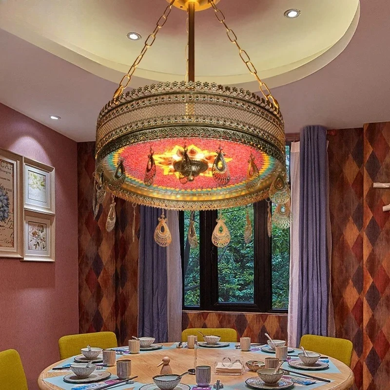 Turkey Designer Exotic Stained Metal Pendant Lights Home Decor Ethnic Restaurant Dining Room Bedroom Hotel Baroque LED Hanglamps