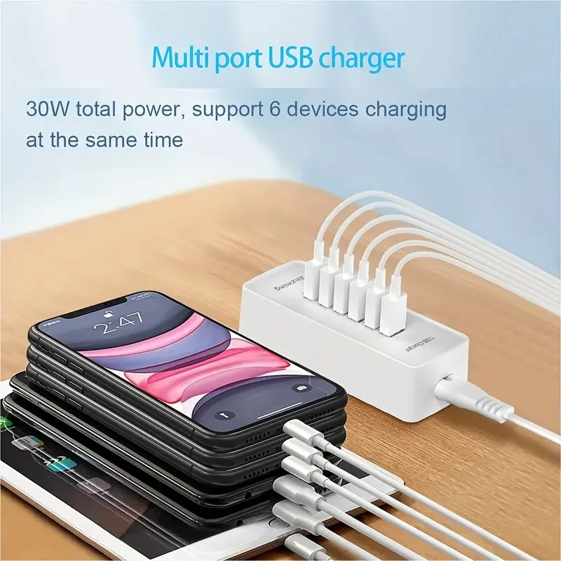 Total 30W Multi Ports USB Charger 5V2.4A Mobile Phone Pad 6 Ports USB Fast Charging Charger Source USB Fast Charging Station USB