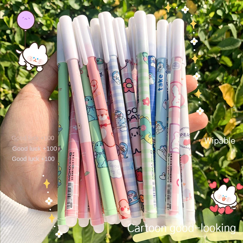 Imagem -02 - Bonito dos Desenhos Animados Apagável Gel Canetas Tinta Azul Recarga Caneta Neutra Lavável Lidar com Material de Escritório Escolar Presente Papelaria 50 Peças Lote