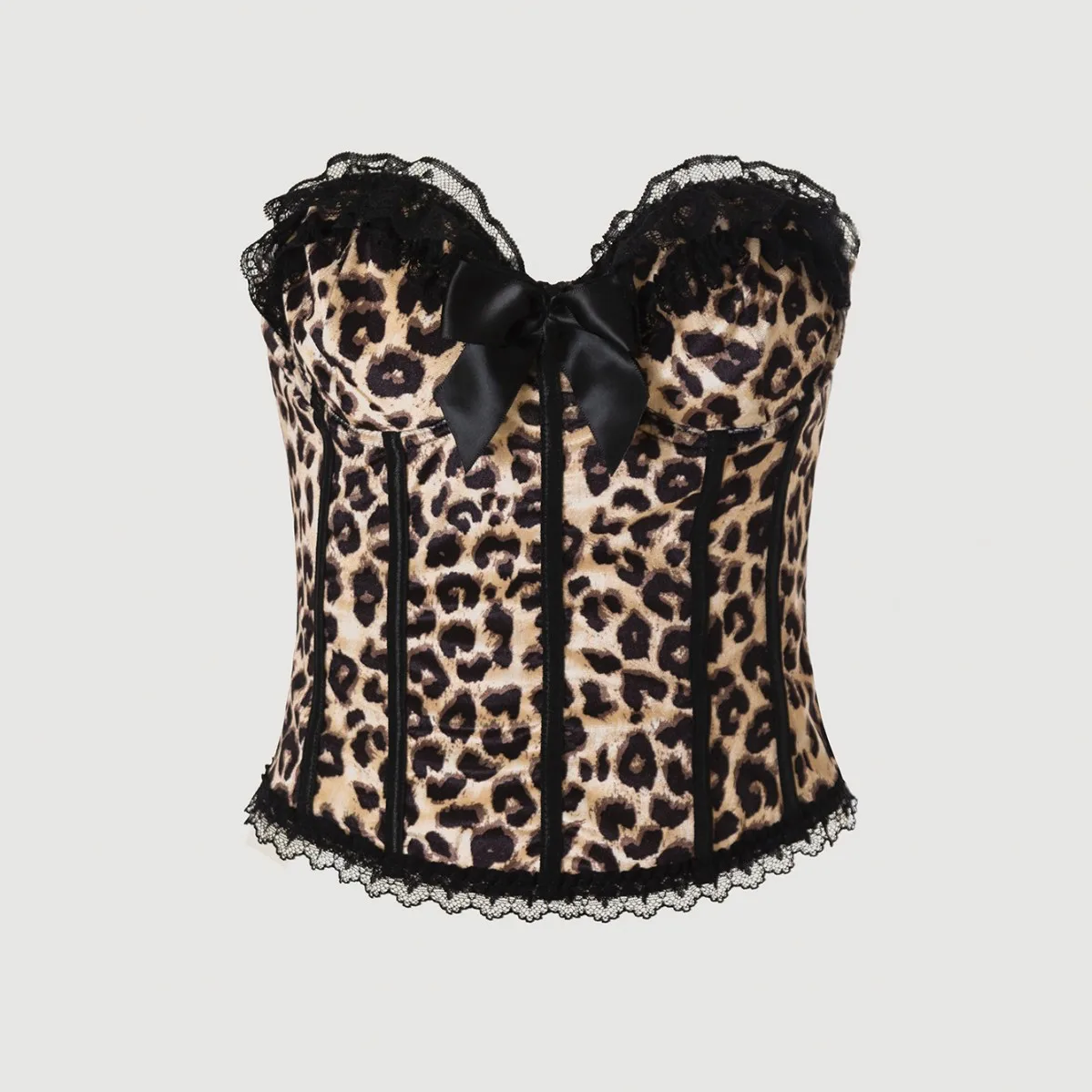 

Corset Leopard Printed Velvet Bow Hollow Out Strapless Tops Women Vintage Camisole Y2k Hipster Lace Tank Top Party Rave Clothing