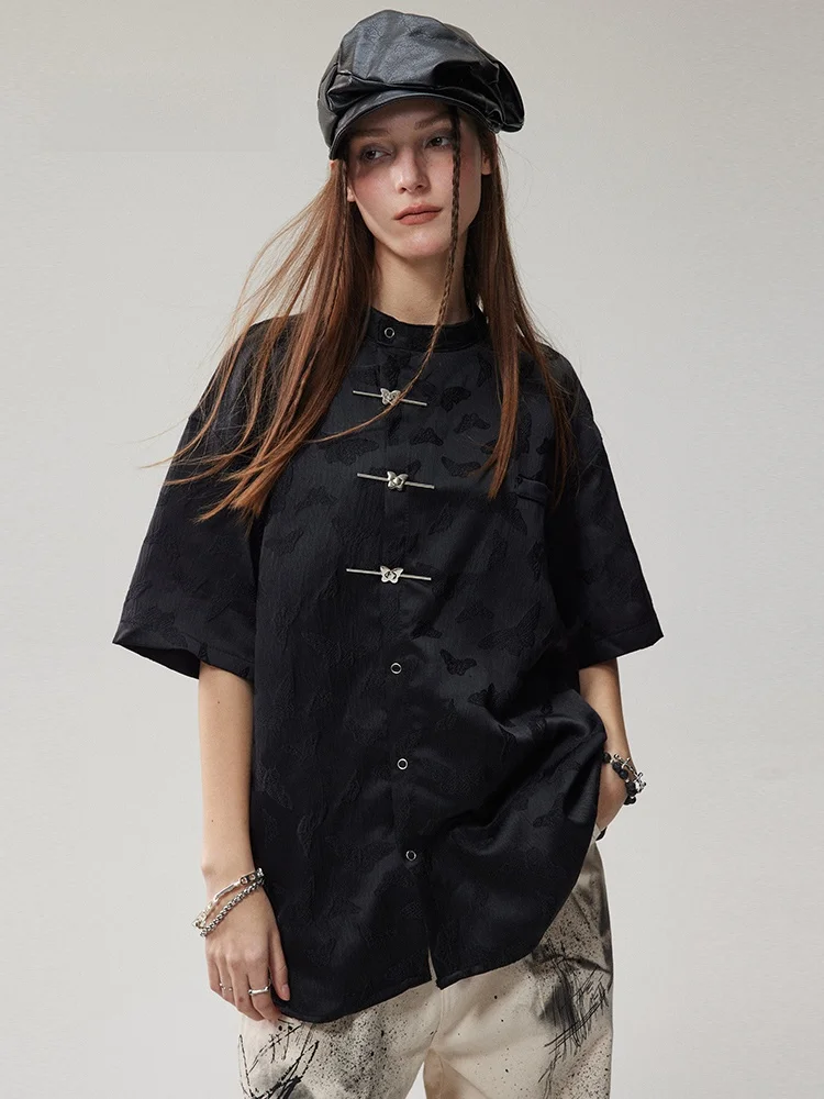 

MMOPTOP2024 Summer New Chinese Sle Metal Bule ort Sve Women's Ice Silk Cool Feeling irt Loose Fit Youth ...