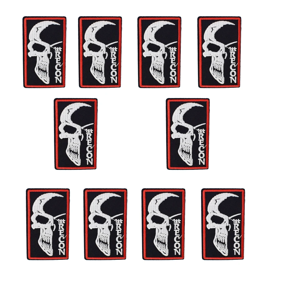 Recon Skull Card Patch Badge for Punk Jacket Iron on Applique Cool Patch Craft Stripe Sew Embroidery Patches for Clothes 10 PCS