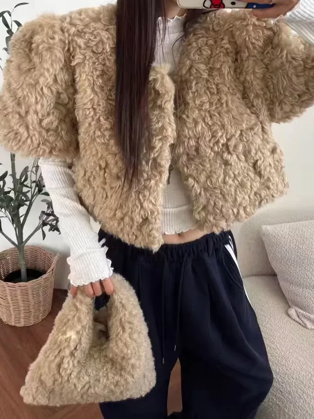 

Женская свободная укороченная куртка Furry ort Jaet для осени и зимы, теплая, двусторонняя, универсальная, однотонная, для повседневной носки