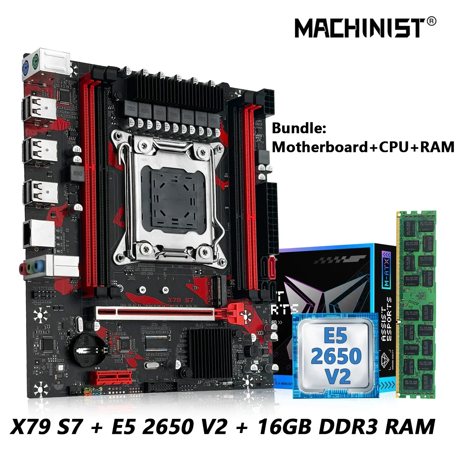 

Комбинированная материнская плата MACHINIST X79 с процессором Intel Xeon E5 2650 V2 LGA 2011 + DDR3, 1*16 ГБ оперативной памяти, поддержка слота M.2 NVME