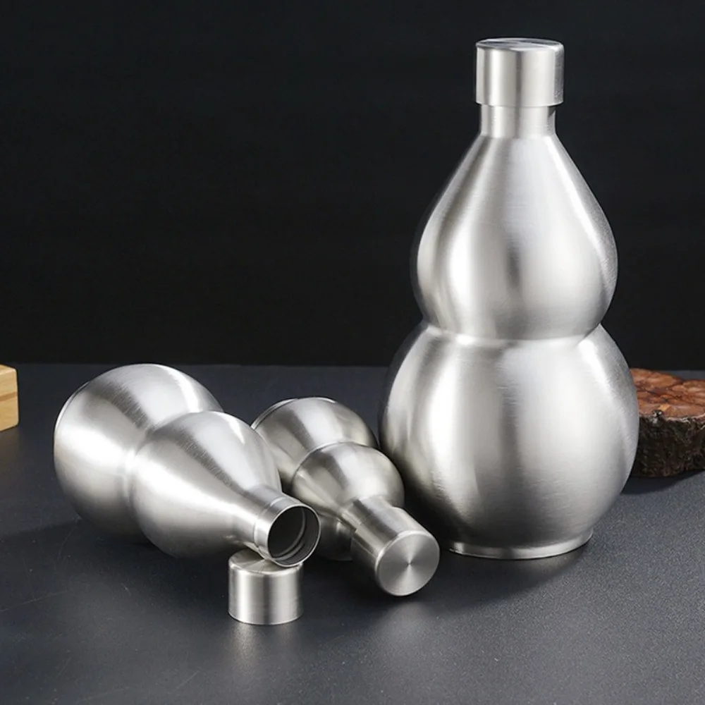 Portable Stainless Steel Gourd Water Bottle 250 500 1500ML Reusable Hip Flask Metal Large Capacity Wine Bottle