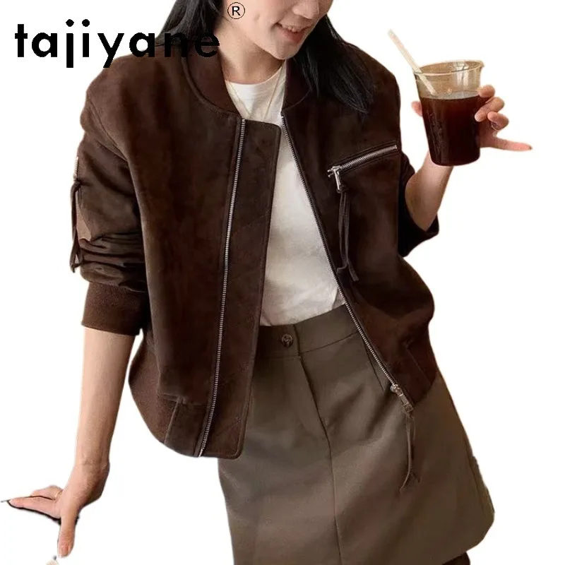 TAJIYANE Women‘s Genuine Leather Jacket Top Layer Suede Goatskin Jacket Lapel Zipper Winter Coats Short Outwear Korean Jaqueta