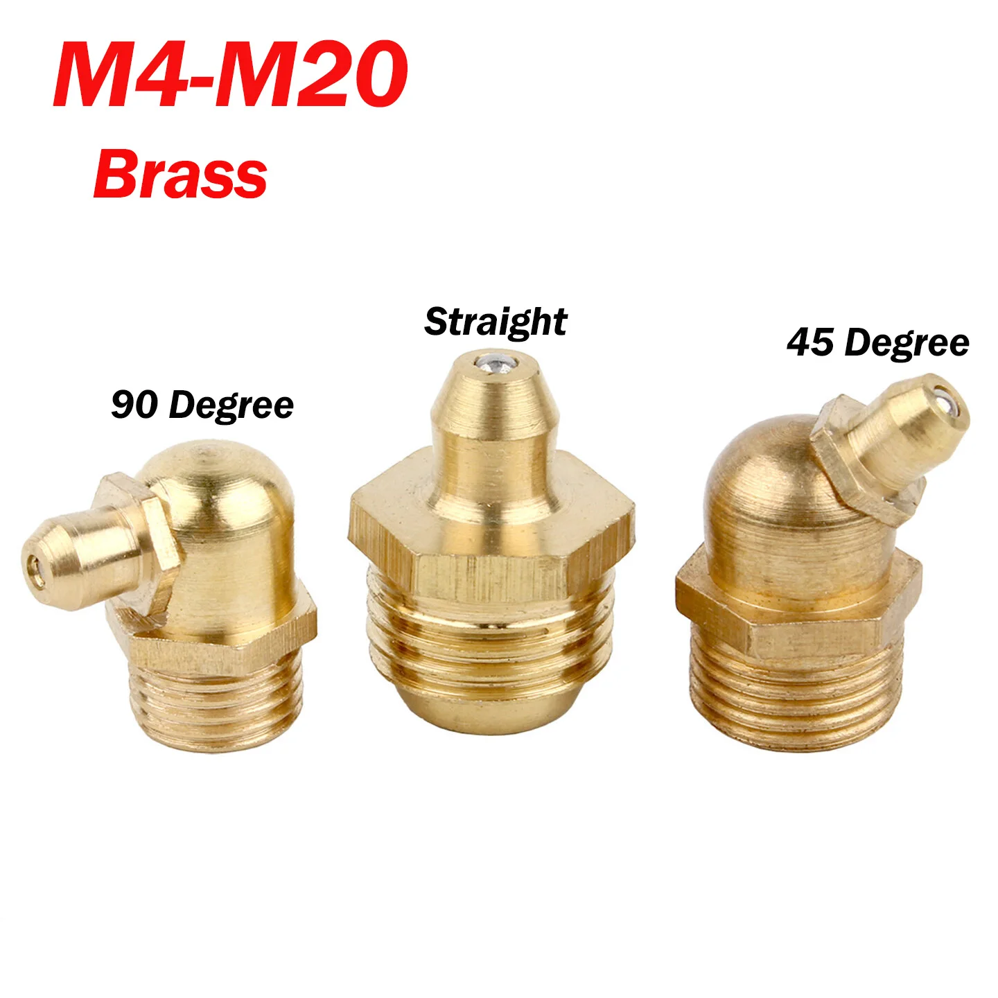 M4 M5 M6 M8 M10 M12 M14 M16 Brass Grease Nipple Metric External Thread Straight Elbow Type Grease Nipple For Grease Gun