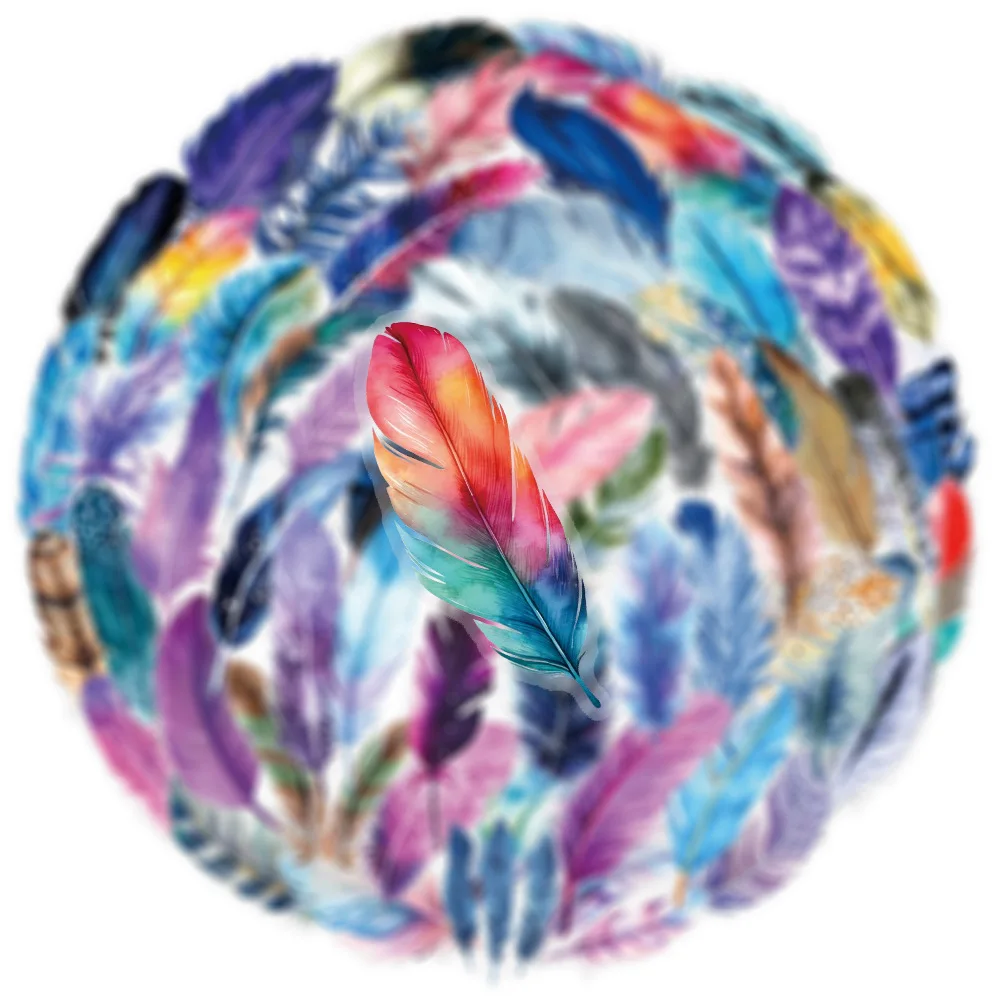 

50PCS Dreamy Feathers Transparent Graffiti Stickers PET Cartoon Decal Notebook Phone Guitar Skateboard Cup Car Classic Kid Toys