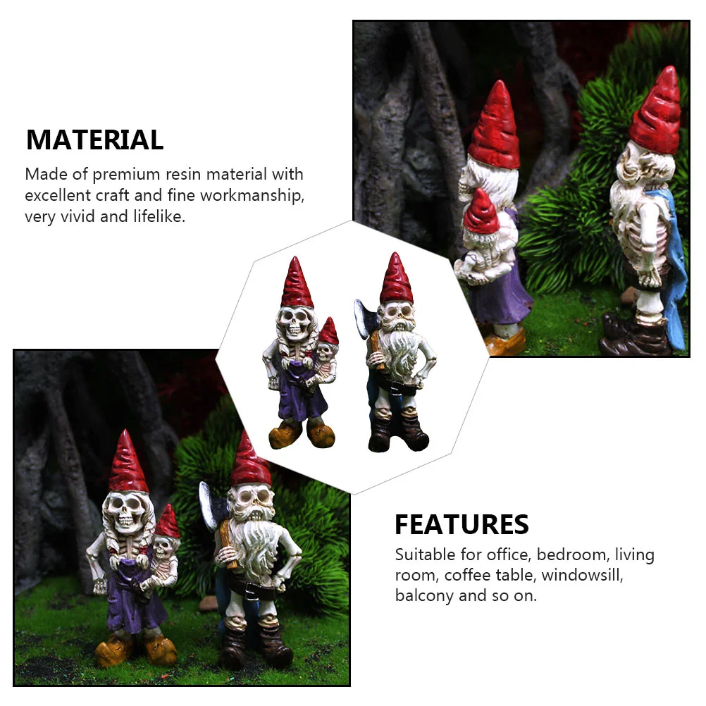 2Pcs Dwarf Adornment Zombie Garden Garden Gnomes Ornaments Zombie Gnome Lawn Statues Decorations