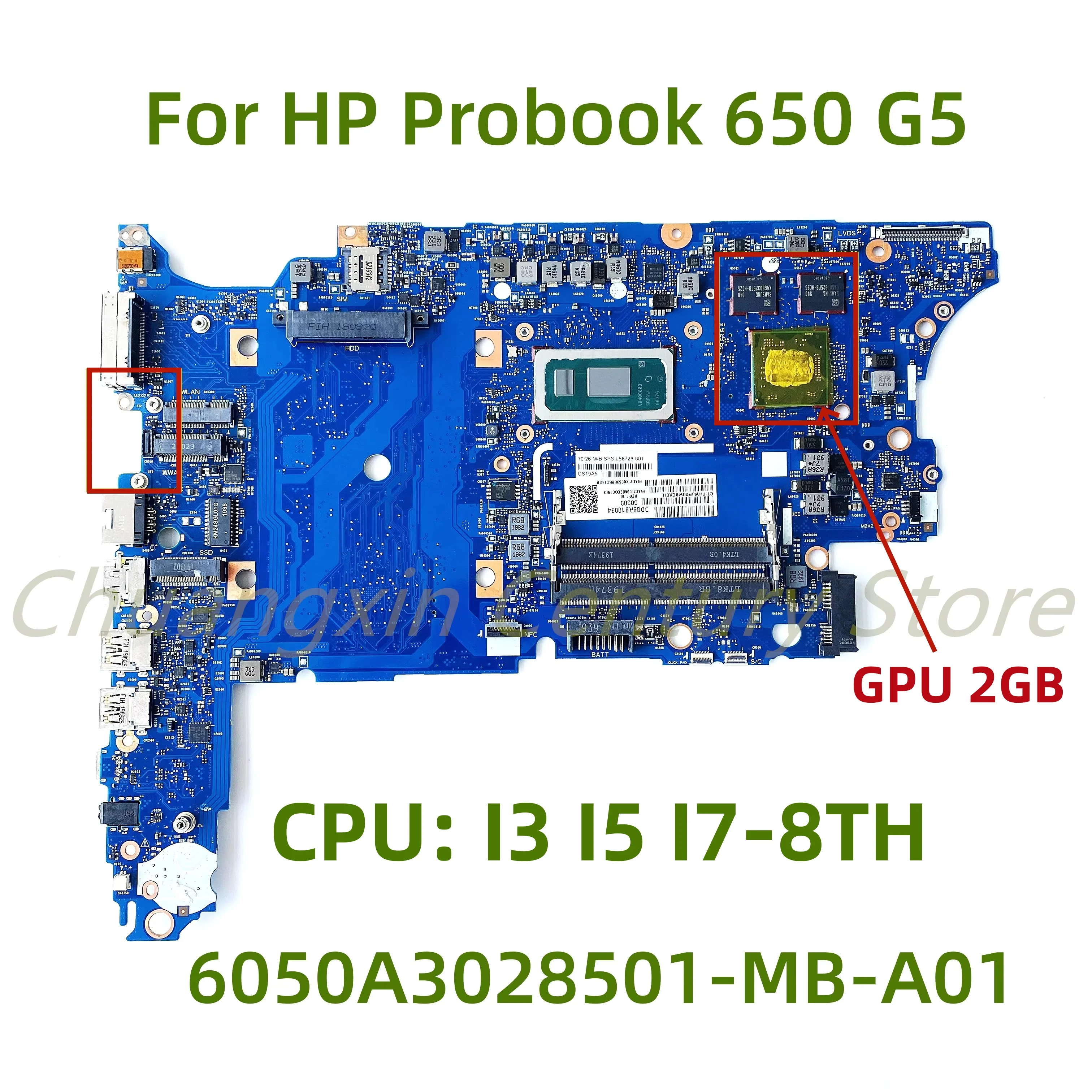 

Suitable for HP Probook 650 G5 laptop motherboard 6050A3028501-MB-A01 with CPU: I3 I5 I7-8TH GPU/UMA 100% Tested Fully Work