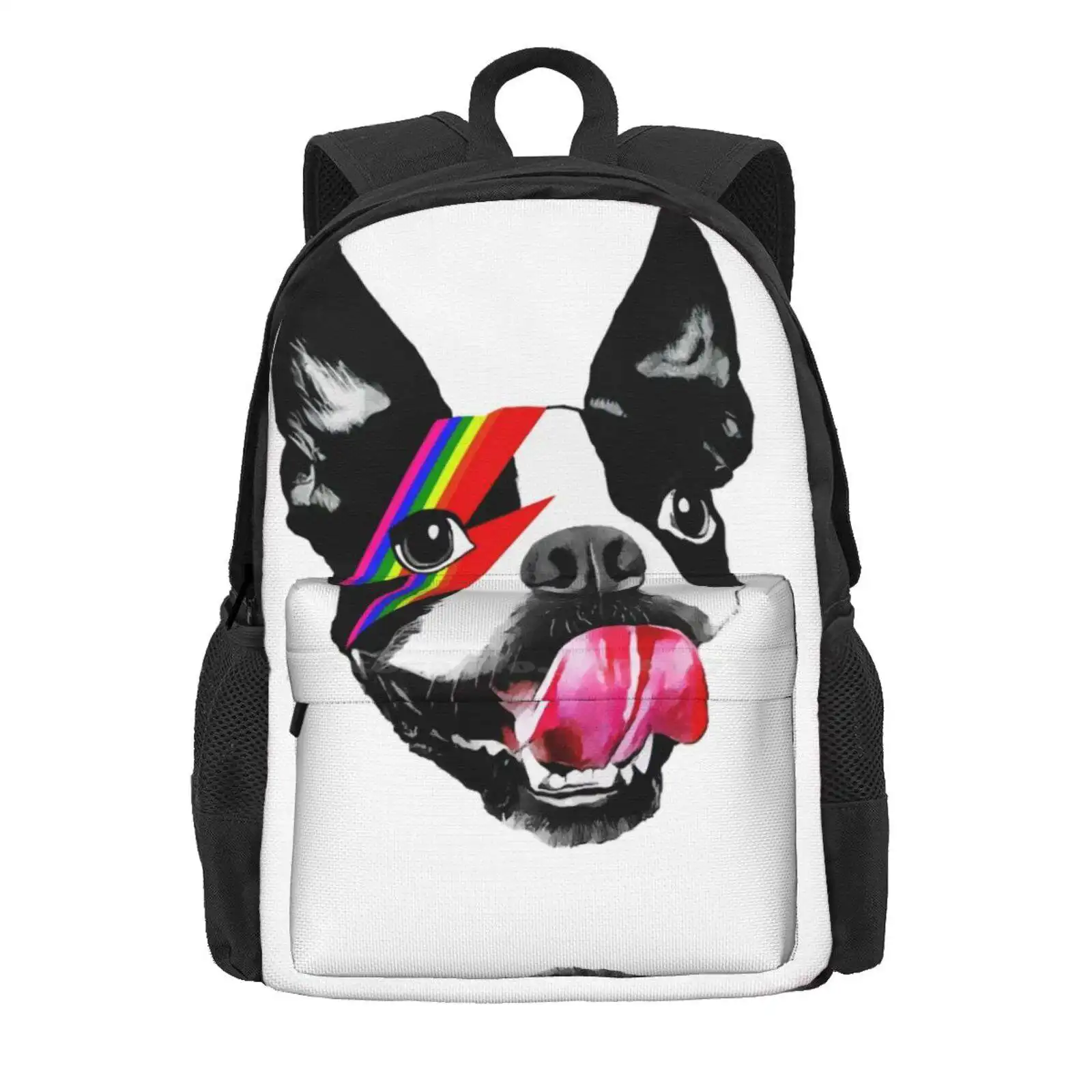 Happy Pride Zap Dog Hot Sale Schoolbag Backpack Fashion Bags Gay Pride Boston Terrier Puppy Lightning Bolt Zap Cute Dog Ziggy