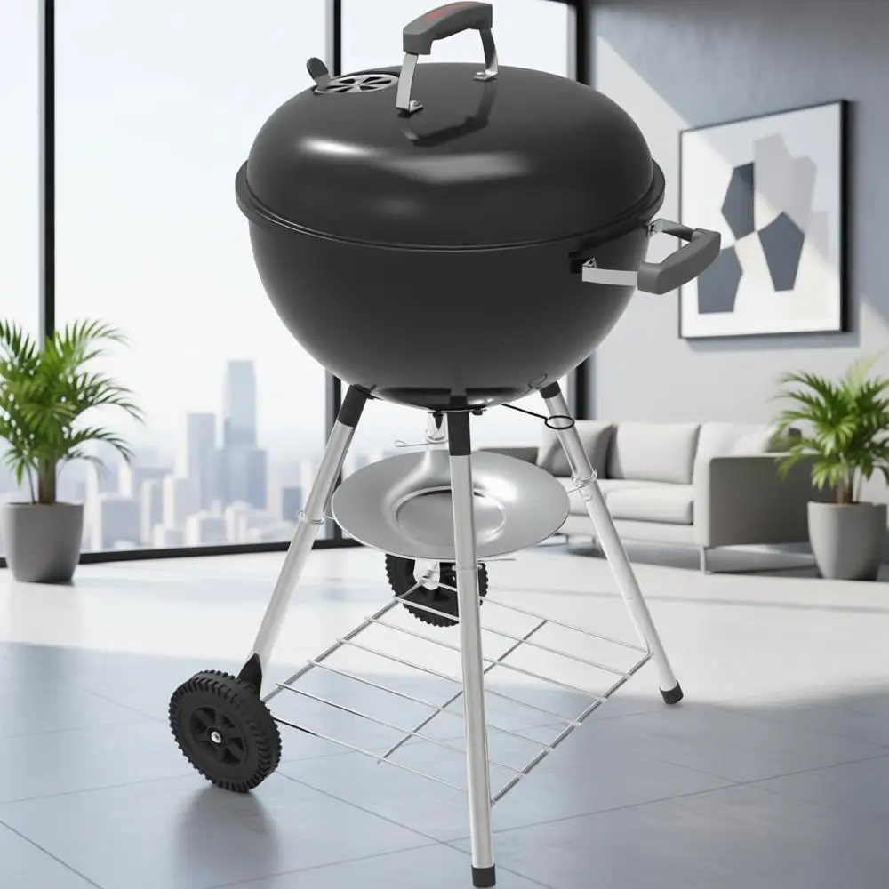 

18" Portable Charcoal Barbecue Grill with Adjustable Air Vent, Storage Rack, 245 SQ. In Cooking Area, 2 Wheel Transport BBQ Gril
