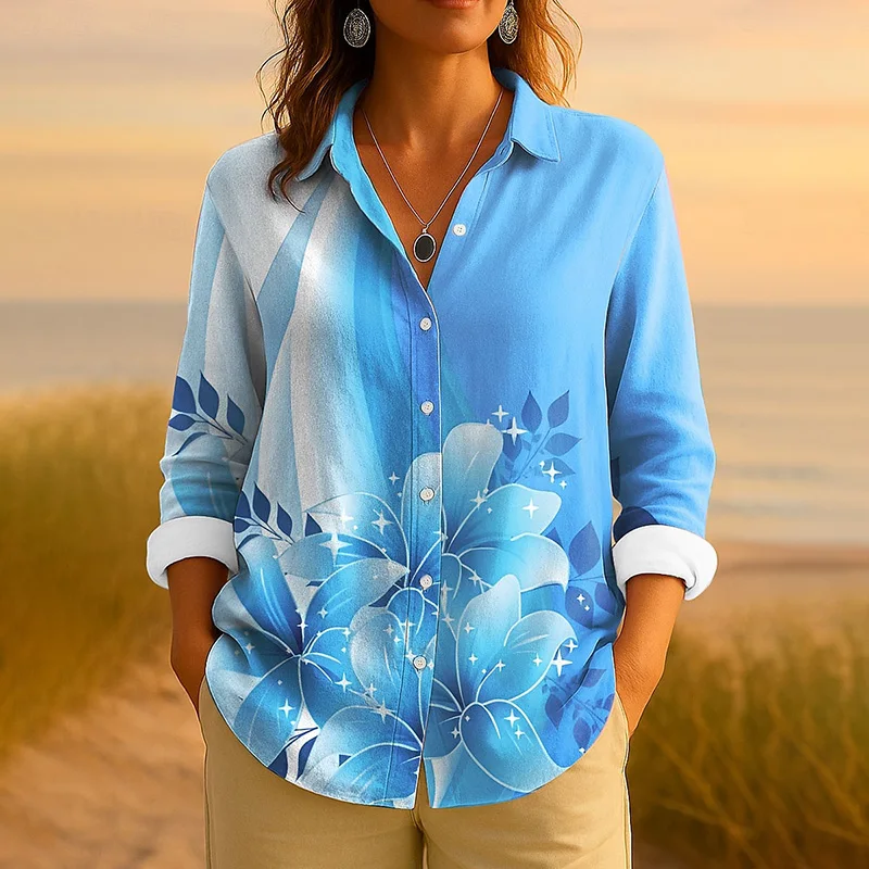 

Women's Floral Long Sleeve Shirt Casual 3D Print Blouse Office Daily Button Down Tops Elegant Loose Fit Spring Autumn