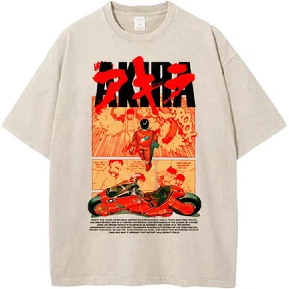 Akira Vintage Manga Graphic T-shirt Harajuku Washed Oversized T Shirt Men Women Clothing Summer Casual Cotton Short Sleeve Tees