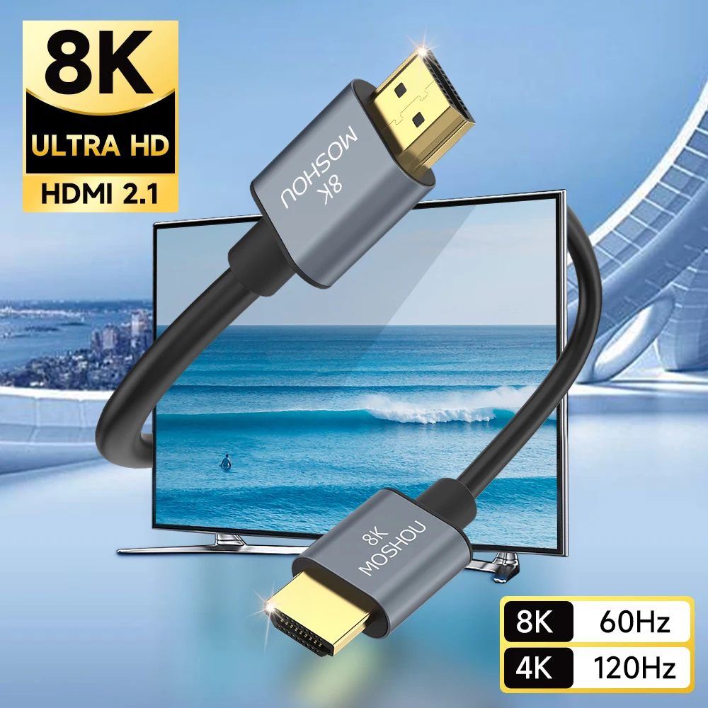 MOSHOU HDMI 2.1 Cable Ultra High Speed TPE HDMI Cord 4K@120Hz 8K@60Hz HDCP 2.2 & 2.3 HDR 10 eARC for Laptop Monitor UHD TV ROKU