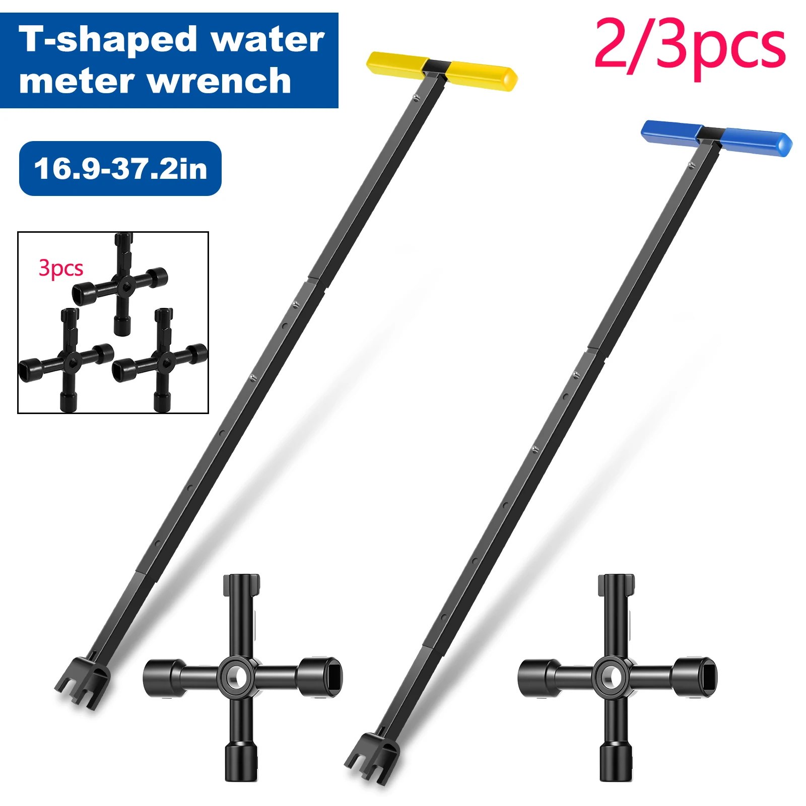 Water Meter Valve Key 16.9-37.2inch Wrench Multi-purpose Water Shut Off Tool Adjustable Length Water Meter Wrench for Water Pipe